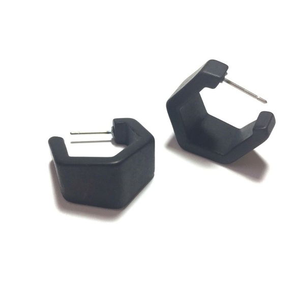 Frosted Lucite Geometric Hexagon Hoops Earrings - Picture 2 of 5